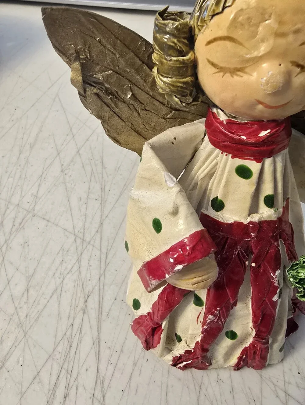Vintage Paper Mache Angel Holding Wreath Tree Table Topper Handmade 6